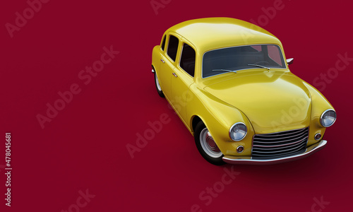 Stylized  toy looking vintage car. 3d render.