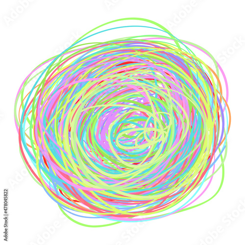 Colored tangled on white. Chaos pattern. Scribble sketch. Background with array of lines. Intricate chaotic texture. Art creation. Print for polygraphy, posters and t-shirts