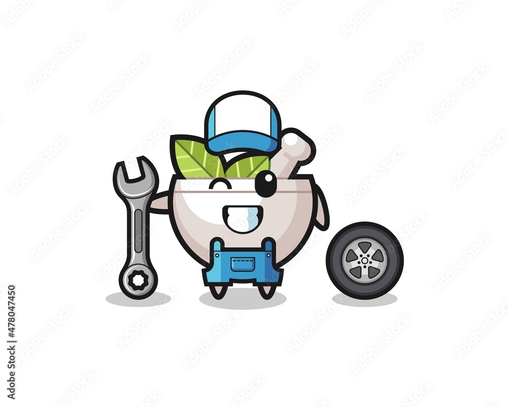 the herbal bowl character as a mechanic mascot