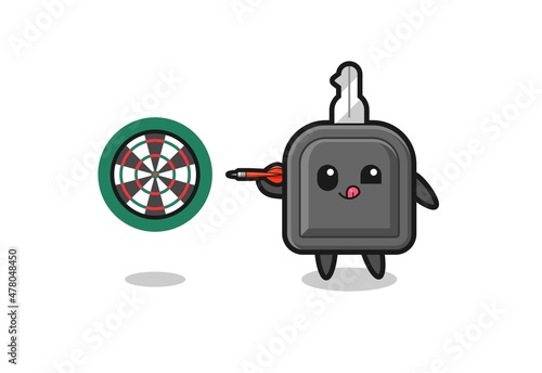 cute car key is playing dart