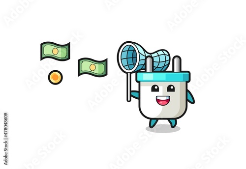 illustration of the electric plug catching flying money