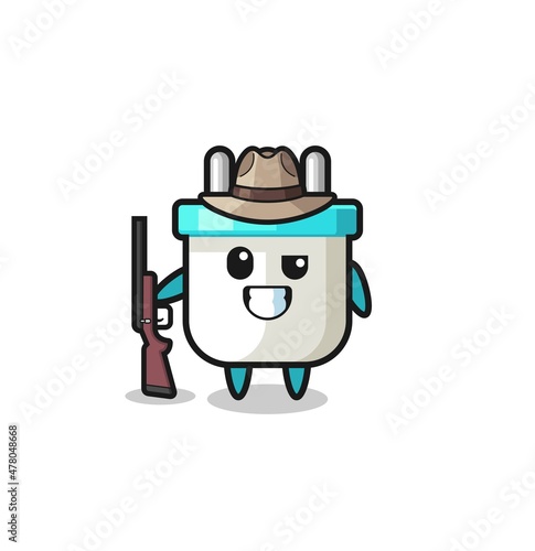 electric plug hunter mascot holding a gun