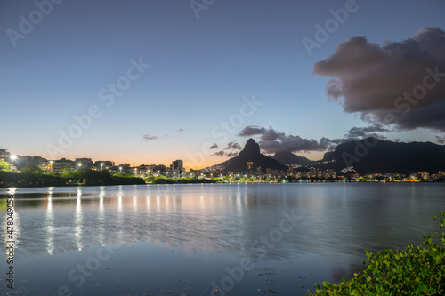sunset at the Rodrigo de Freitas Lagoon in Rio de Janeiro - Brazil.