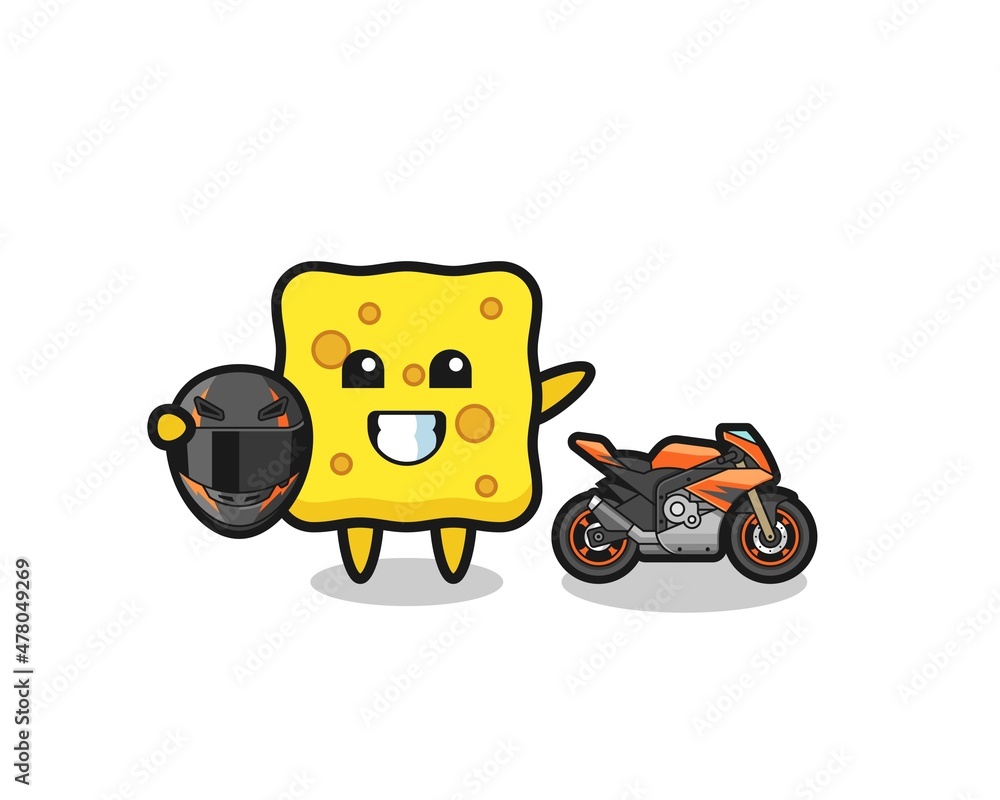 Fototapeta premium cute sponge cartoon as a motorcycle racer