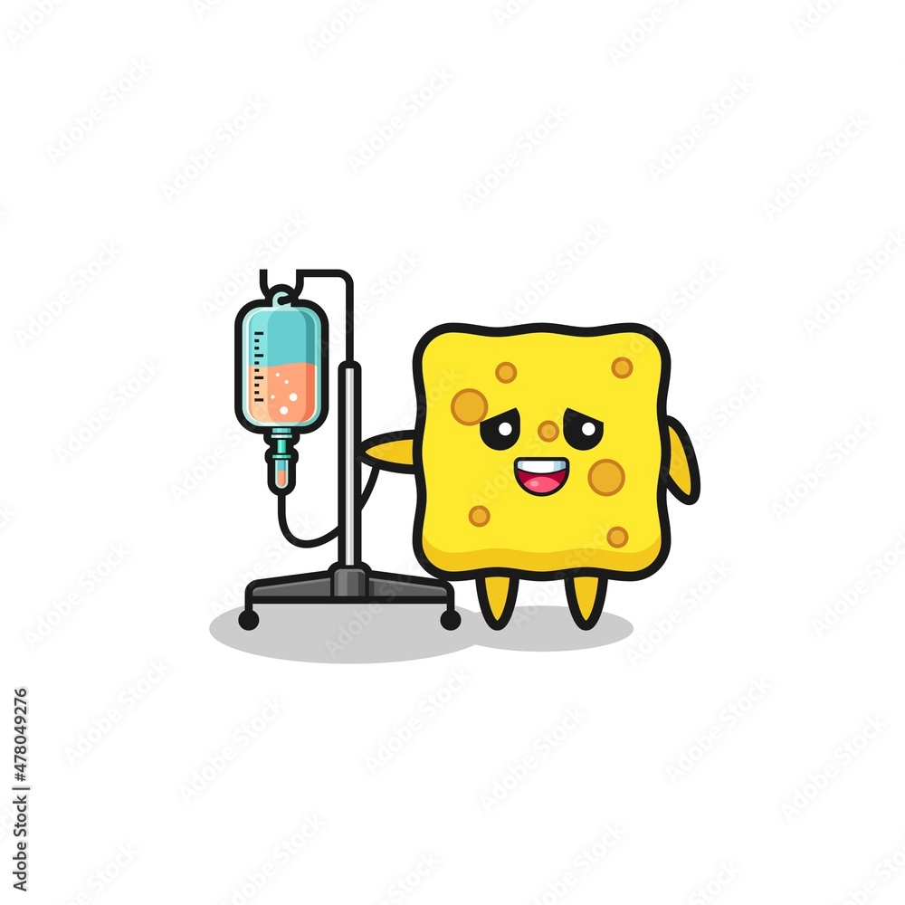 cute sponge character standing with infusion pole cute sponge character standing with infusion pole