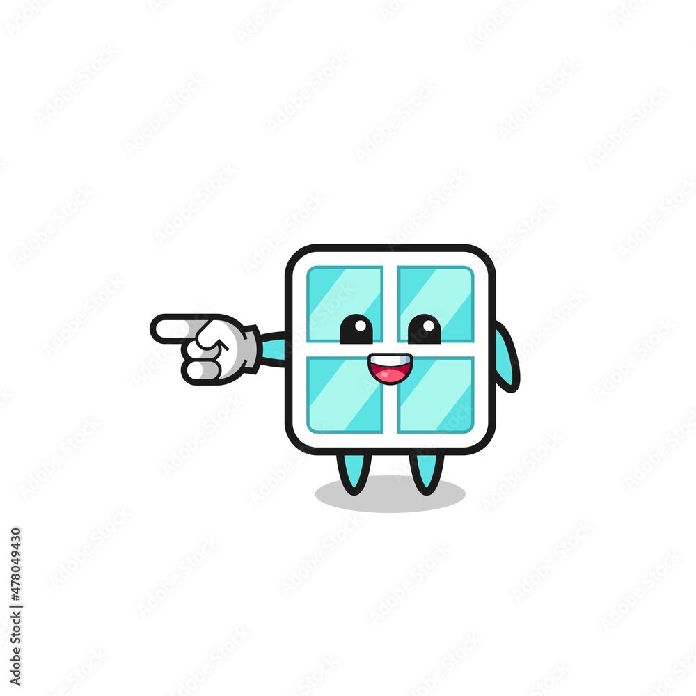 window cartoon with pointing left gesture window cartoon with pointing left gesture