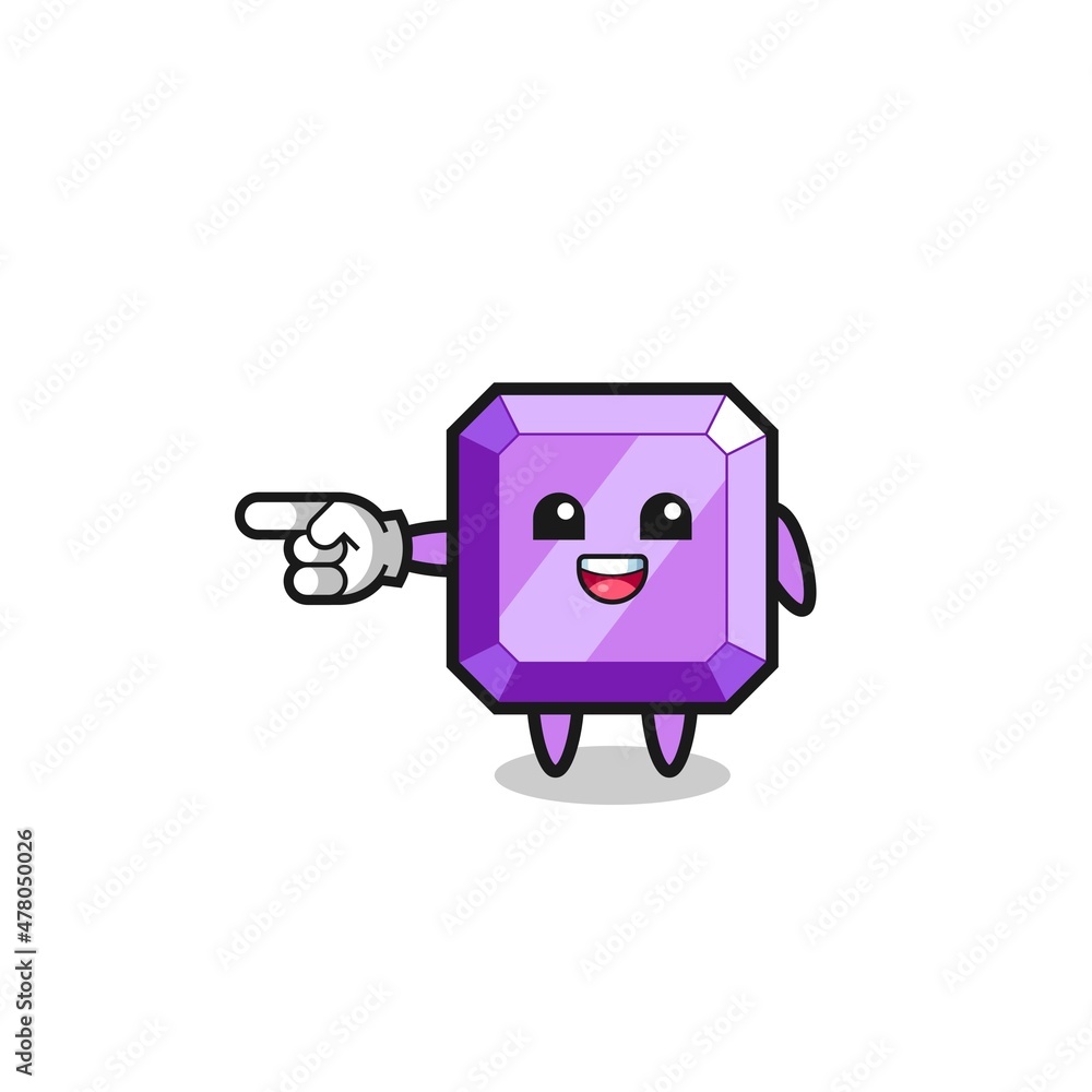 purple gemstone cartoon with pointing left gesture purple gemstone cartoon with pointing left gesture