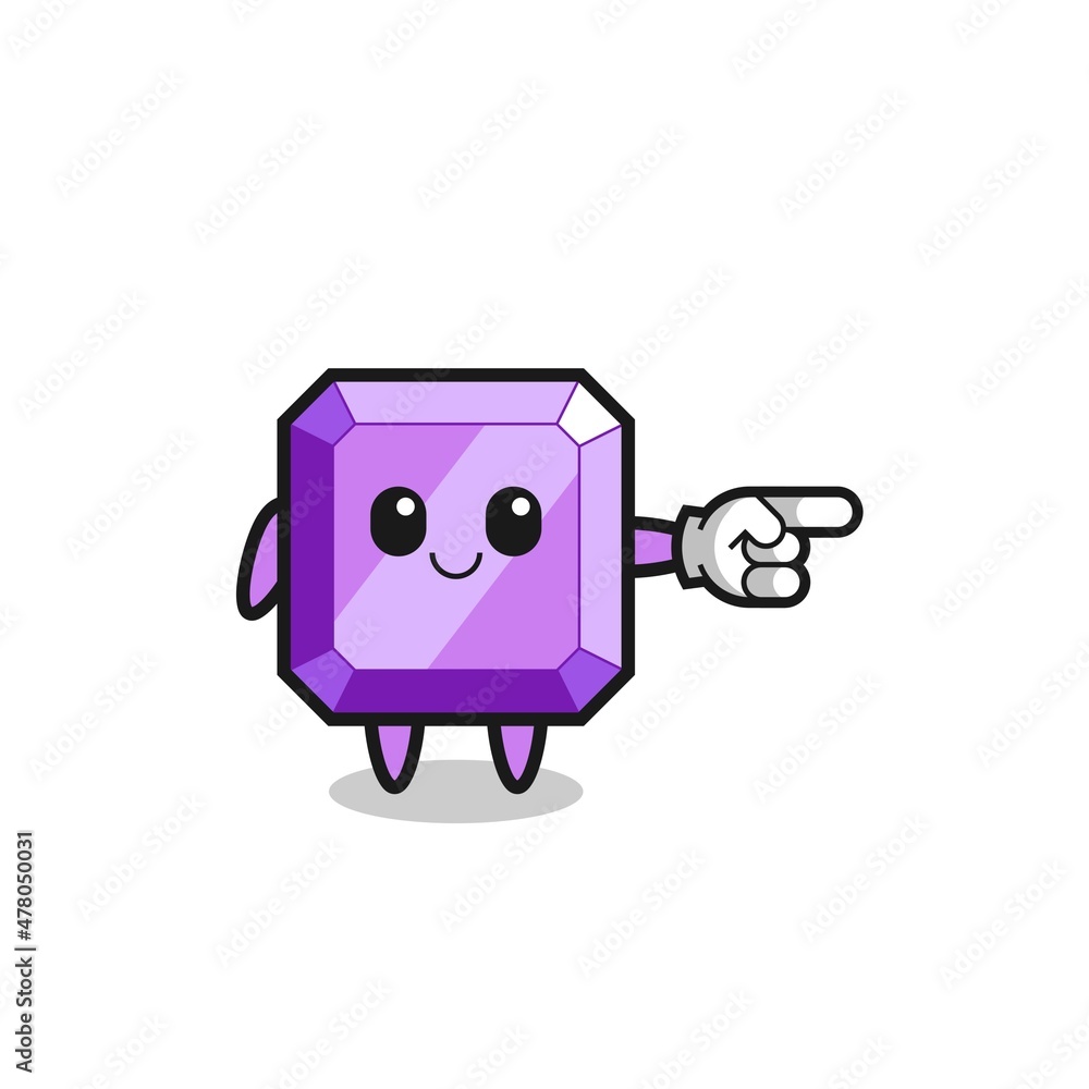 purple gemstone mascot with pointing right gesture purple gemstone mascot with pointing right gesture