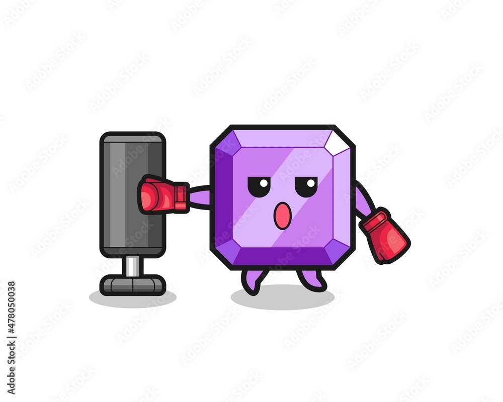 purple gemstone boxer cartoon doing training with punching bag purple gemstone boxer cartoon doing training with punching bag