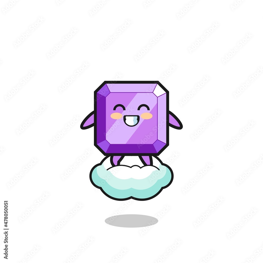 cute purple gemstone illustration riding a floating cloud cute purple gemstone illustration riding a floating cloud