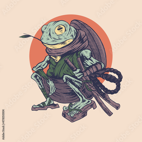 samurai frog japan style vector illustration