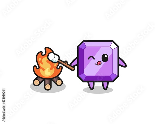purple gemstone character is burning marshmallow