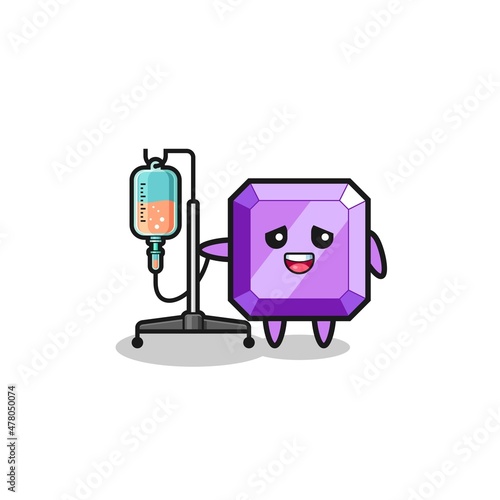 cute purple gemstone character standing with infusion pole
