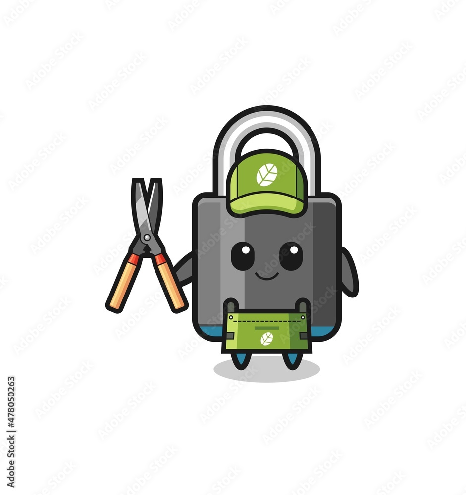 cute padlock as gardener mascot cute padlock as gardener mascot