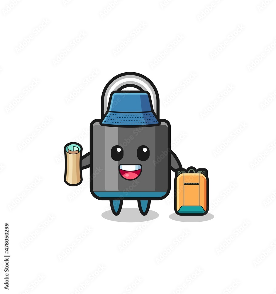 padlock mascot character as hiker padlock mascot character as hiker