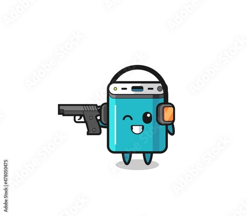 illustration of power bank cartoon doing shooting range