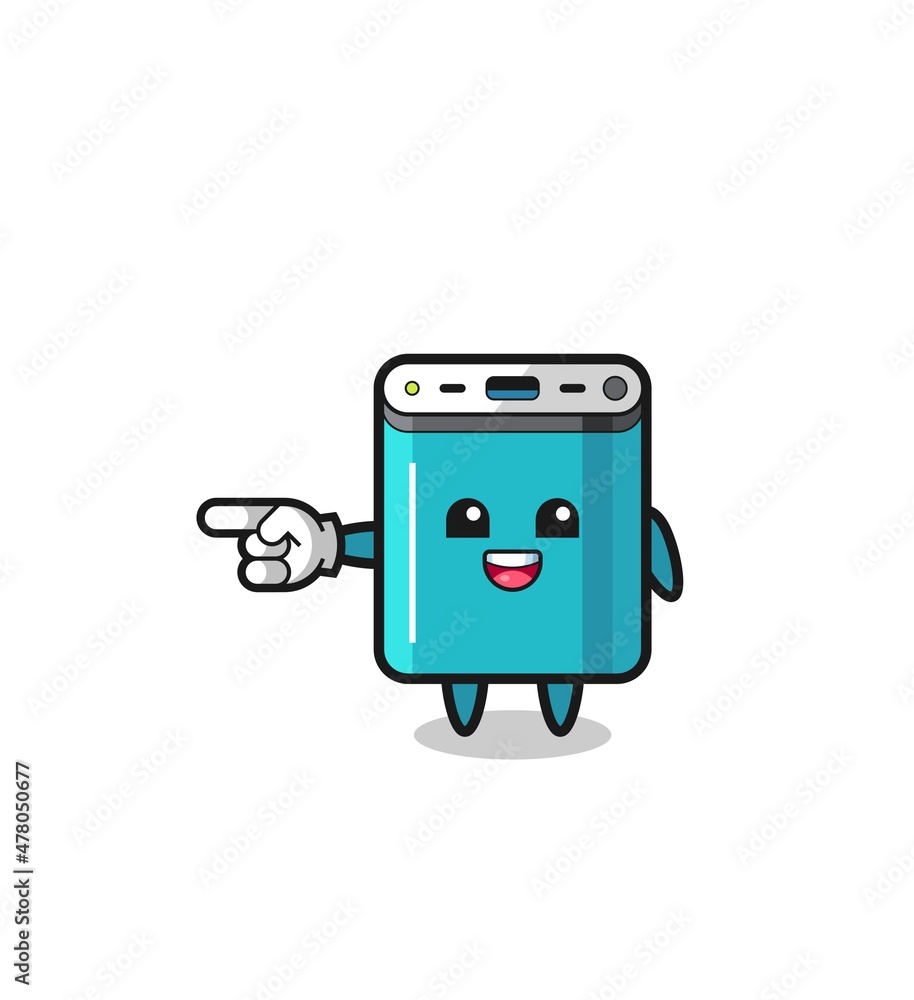 power bank cartoon with pointing left gesture power bank cartoon with pointing left gesture