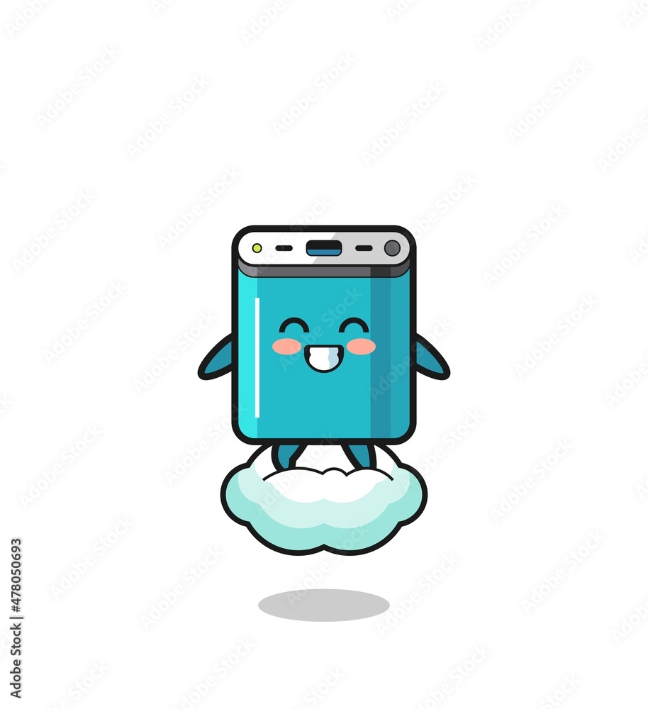 cute power bank illustration riding a floating cloud cute power bank illustration riding a floating cloud