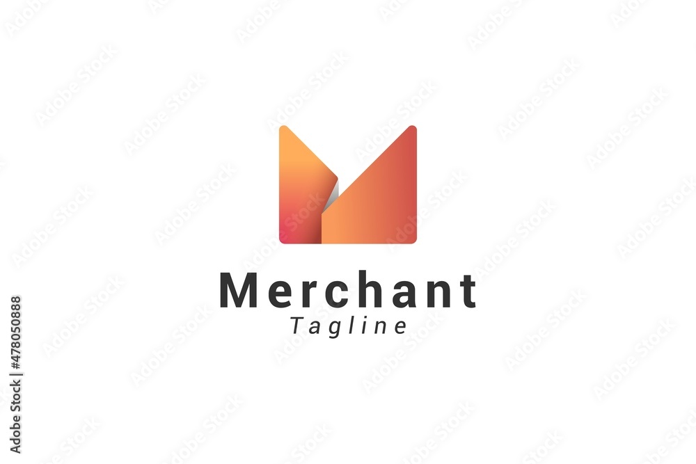 Letter M creative orange colour paper cut 3d technological logo Letter M creative orange colour paper cut 3d technological logo