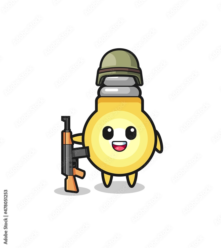 cute light bulb mascot as a soldier cute light bulb mascot as a soldier