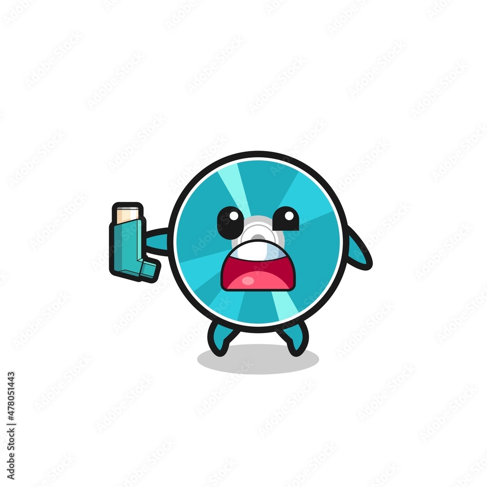 optical disc mascot having asthma while holding the inhaler