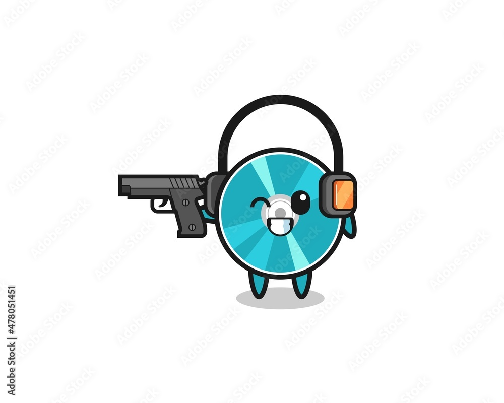 Naklejka premium illustration of optical disc cartoon doing shooting range