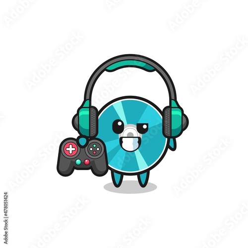 optical disc gamer mascot holding a game controller