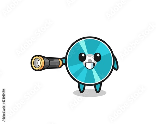 optical disc mascot holding flashlight