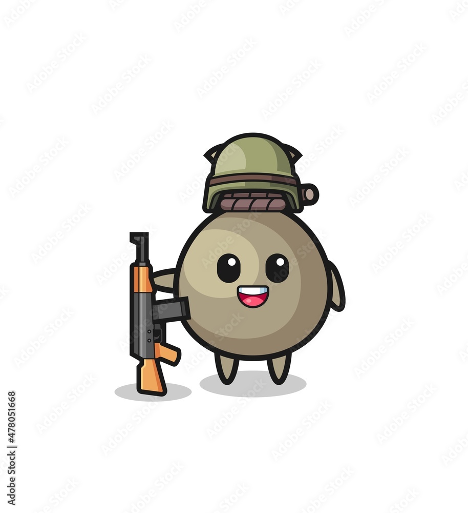 cute money sack mascot as a soldier