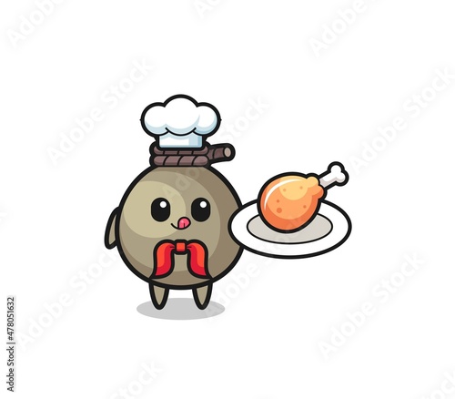 money sack fried chicken chef cartoon character
