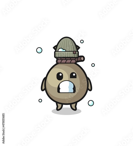 cute cartoon money sack with shivering expression