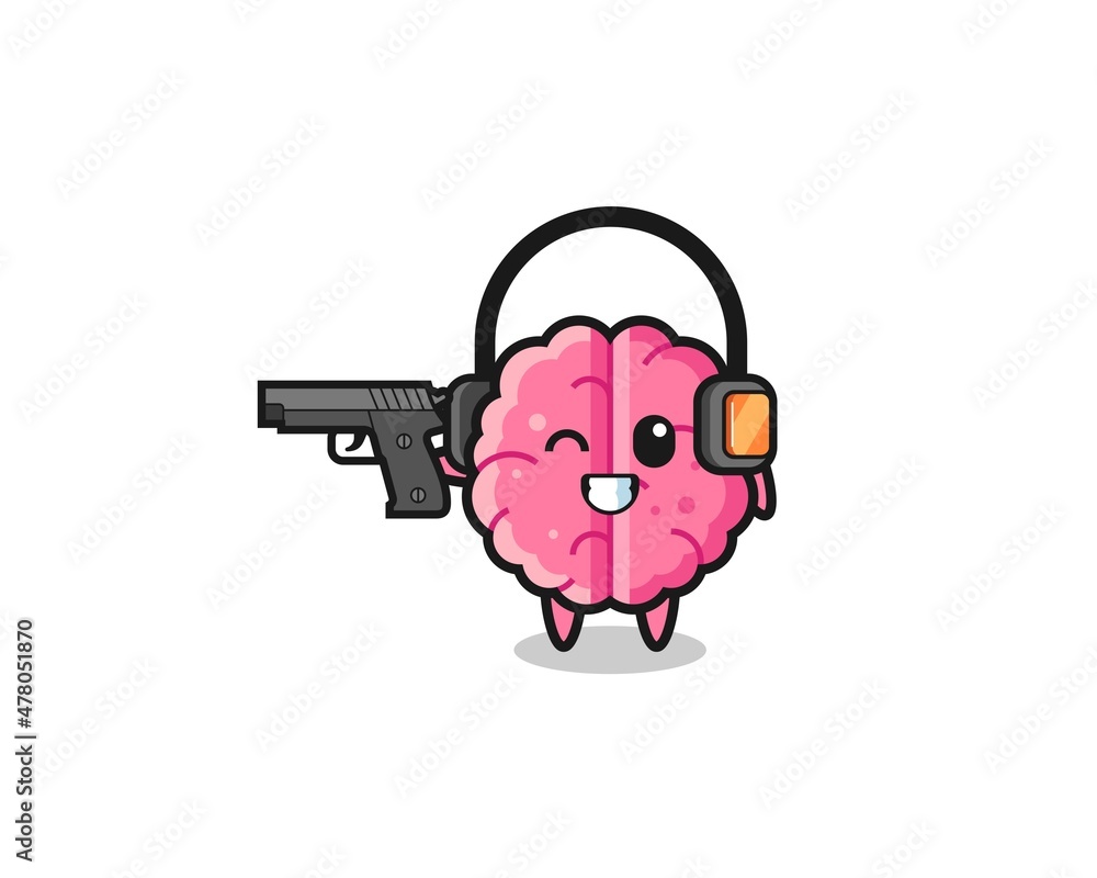 Naklejka premium illustration of brain cartoon doing shooting range