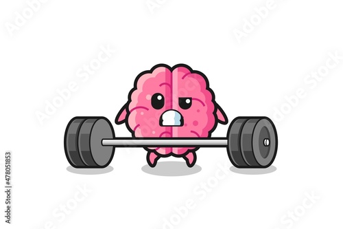 cartoon of brain lifting a barbell