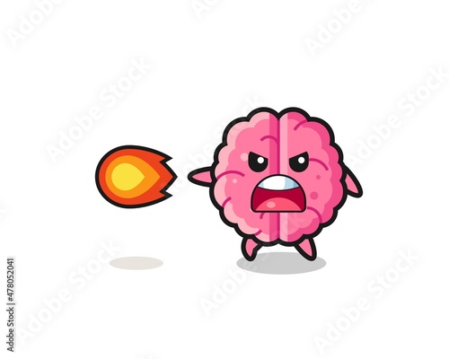 cute brain mascot is shooting fire power