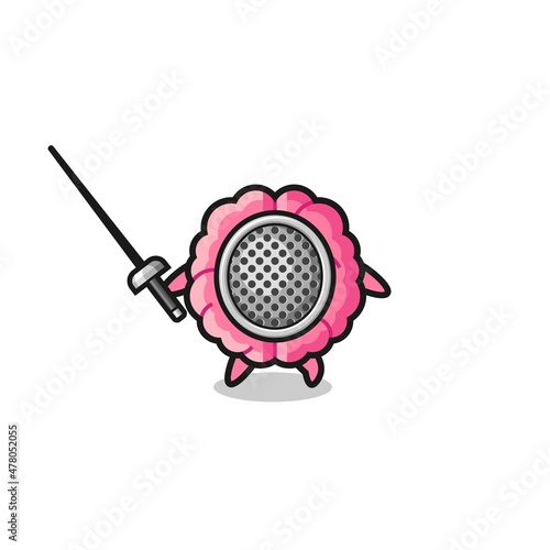 brain earth cartoon as fencer mascot