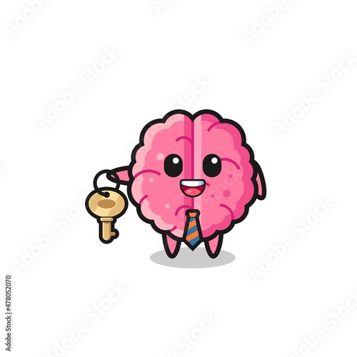cute brain as a real estate agent mascot