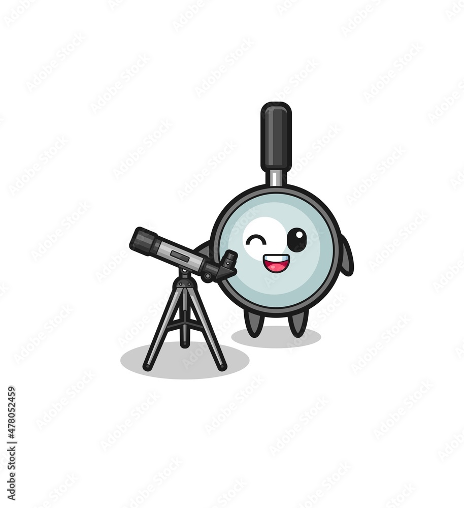 magnifying glass astronomer mascot with a modern telescope magnifying glass astronomer mascot with a modern telescope