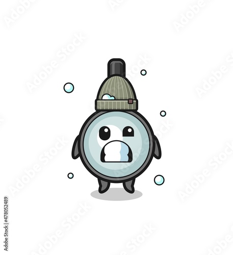 cute cartoon magnifying glass with shivering expression