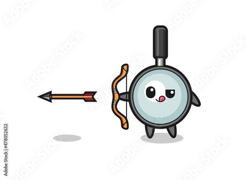 illustration of magnifying glass character doing archery
