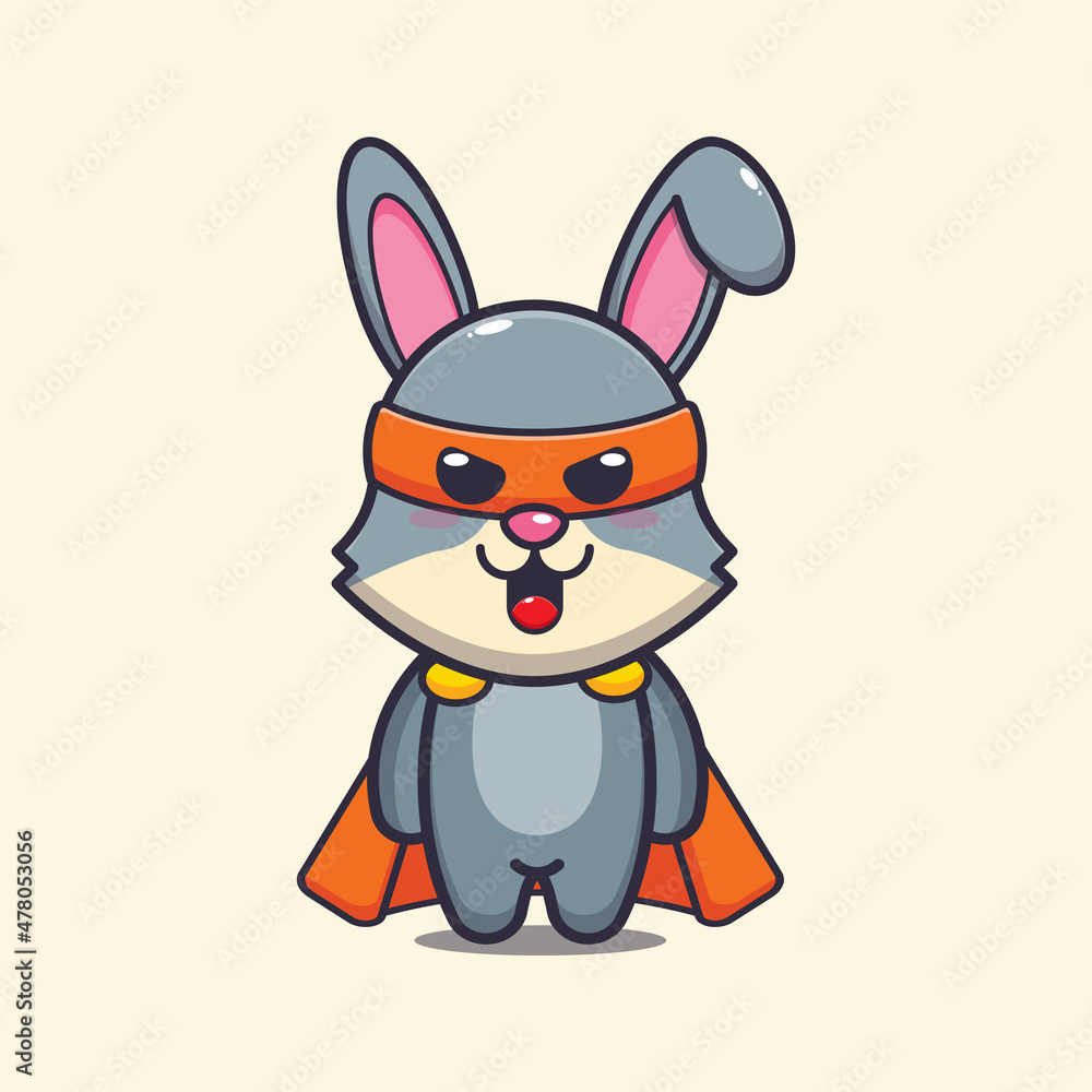 Cute super rabbit. Cute cartoon animal illustration.