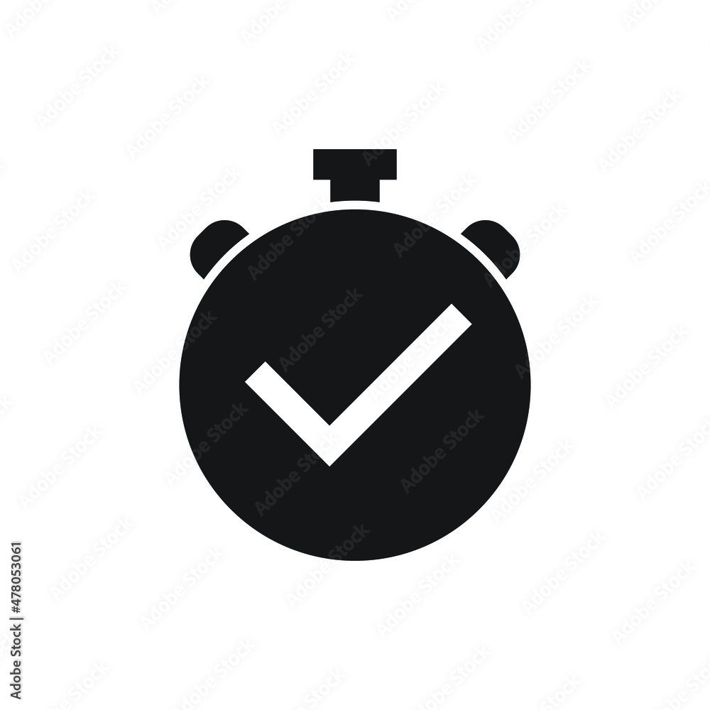 Check mark on clock icon design isolated on white background Check mark on clock icon design isolated on white background