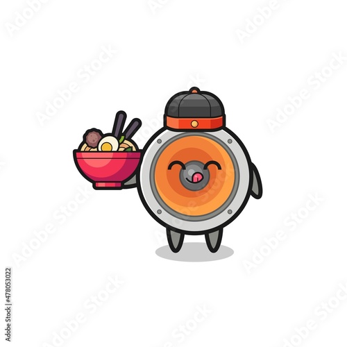 loudspeaker as Chinese chef mascot holding a noodle bowl