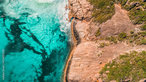 Vertical Drone shot of Rocky Surf Thistle Cove Cape Le Grand Western Australia