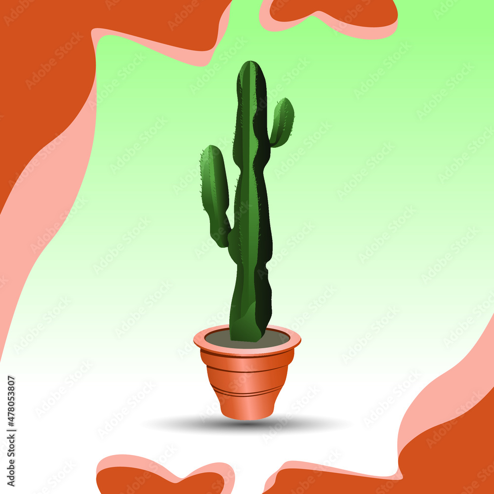 Abstract style flat cactus plant in brown pot. Cactus icon in flat style on white background Abstract style flat cactus plant in brown pot. Cactus icon in flat style on white background