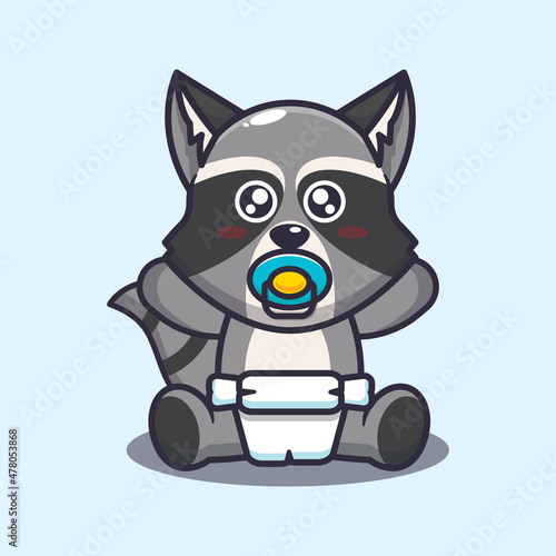 Cute baby raccoon. Cute cartoon animal illustration.