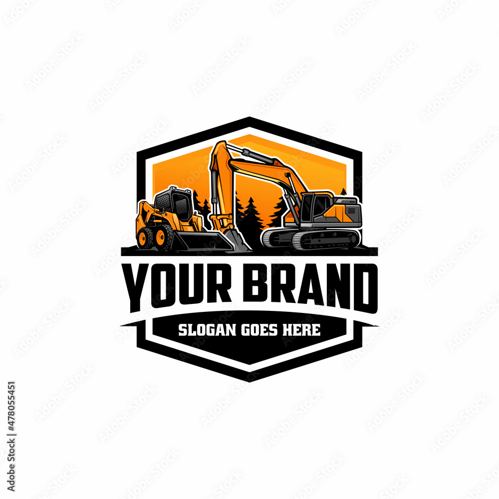 skid steer and excavator, land clearing machine logo vector skid steer and excavator, land clearing machine logo vector