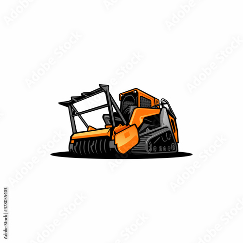 forestry mulching machine, land clearing illustration vector