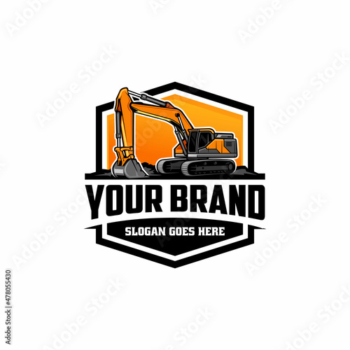 excavator, demolition and land clearing machine logo vector