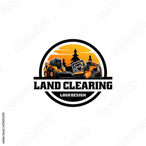 skid steer and mulching machine, land clearing equipment logo vector