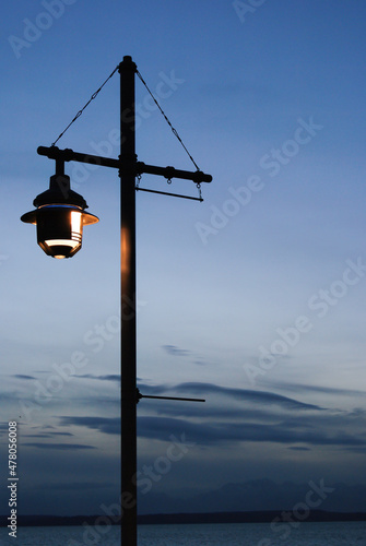 lamp on a pole at dusk